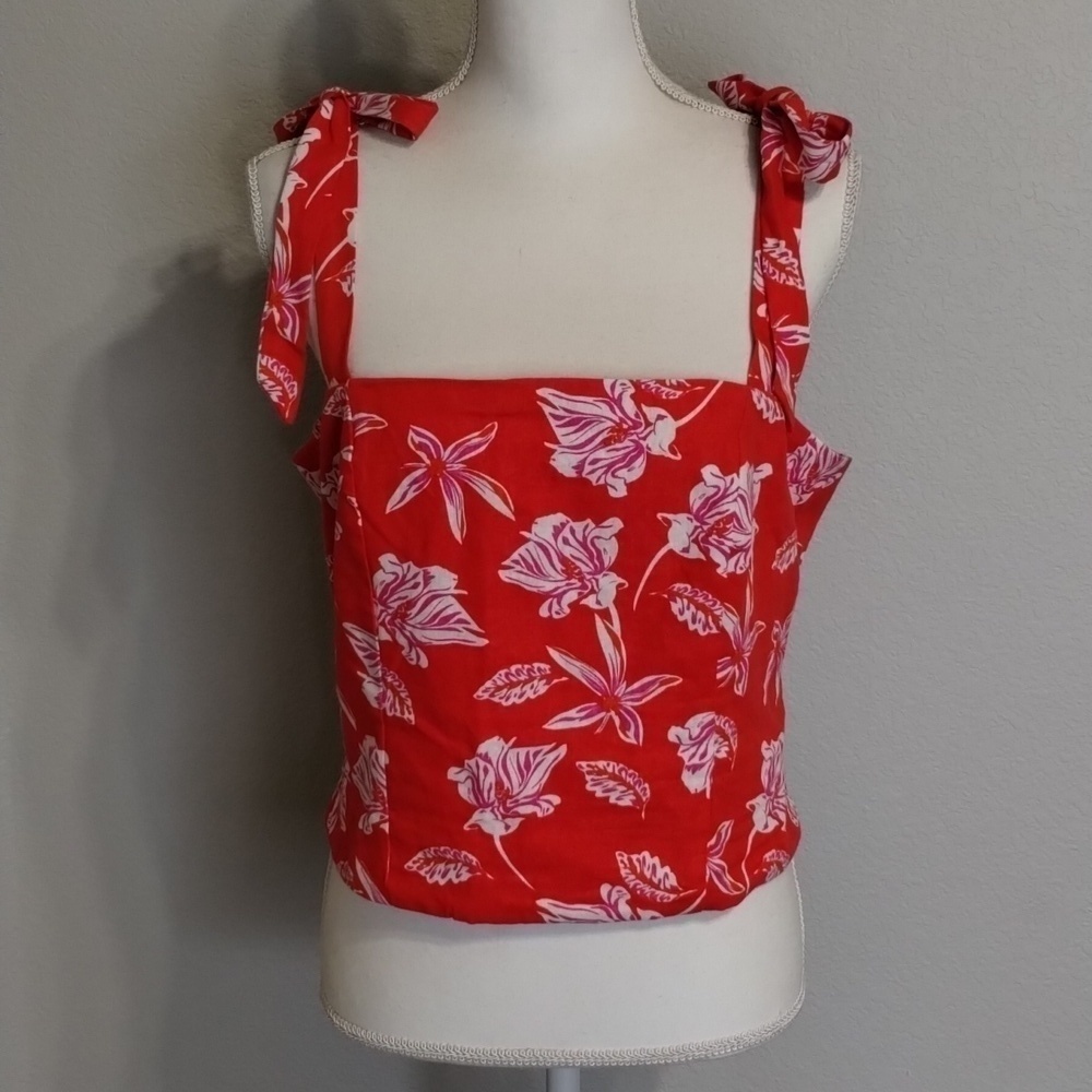 Joie Women's Top Size 10 Red Floral Smocked Crop